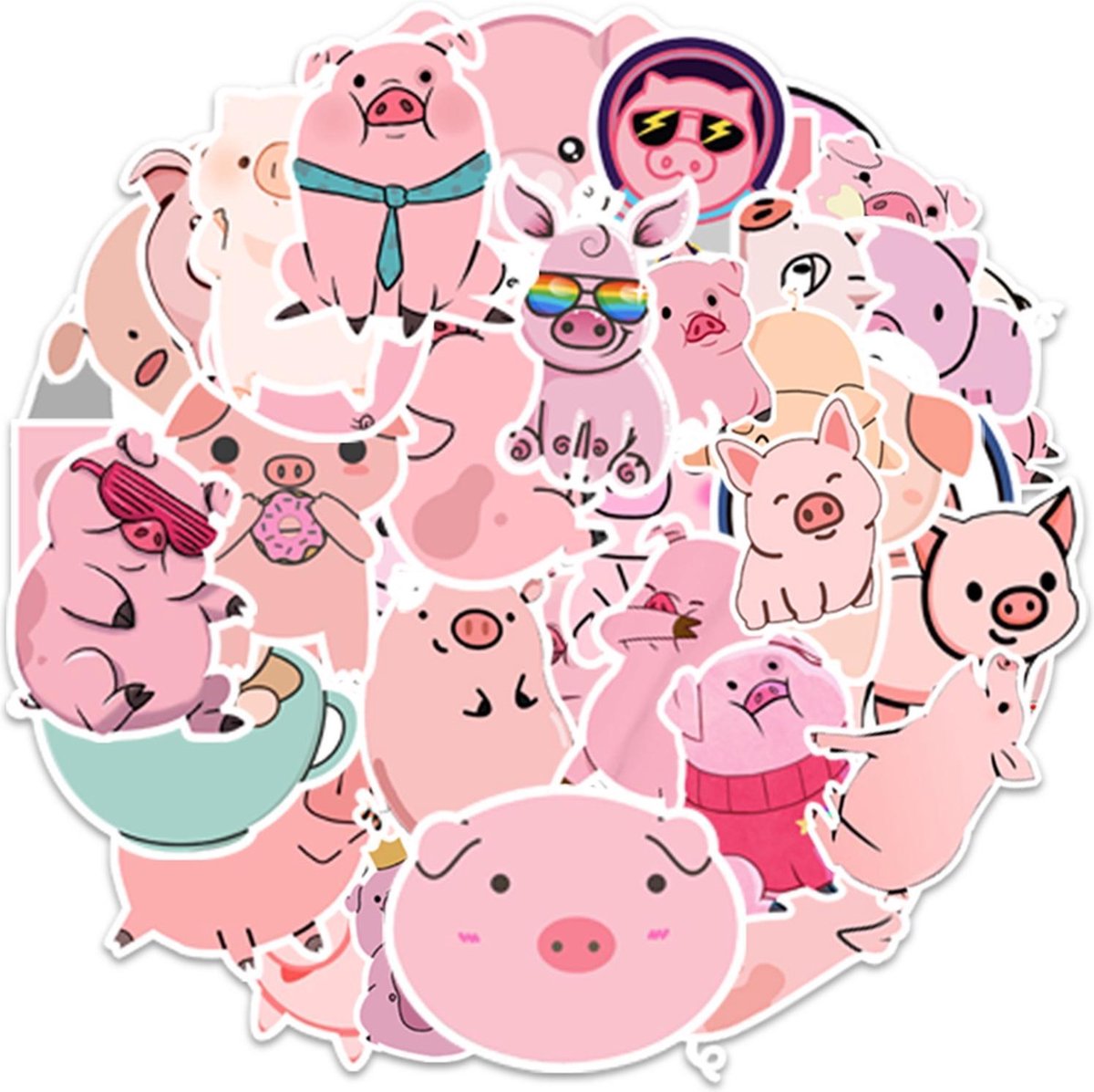 Winkrs | Varkens Stickers - Dieren Stickers - Schattige Stickers - 50 stuks voor laptop, muur, journal, etc.